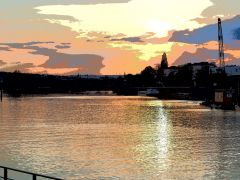 Moselkai mit Lastkahn - Gemälde